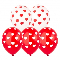 Шар Сердца браш, Красно-белые, Пастель 5 ст 