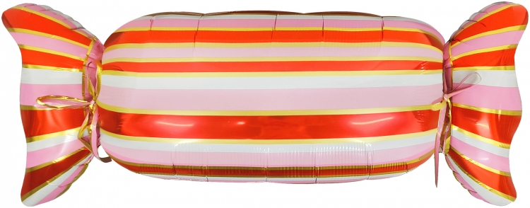 Шар Фигура Конфета Полоски, Розовый/Красный (в упаковке)      